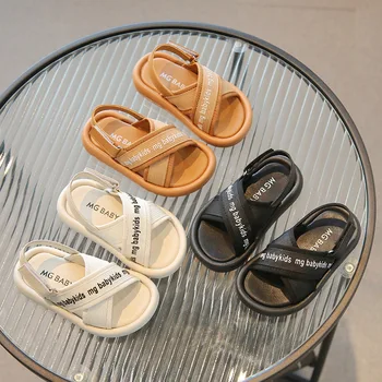 Korėjietiškas kryžminis dirželis kūdikių vaikų sandalai Aukštos kokybės mergaitės solidžios vasarinės basutės Berniukai Laisvalaikio paplūdimio batai