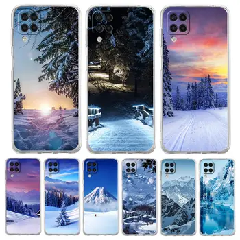 Skaidrus telefono dėklas, skirtas Samsung Galaxy A13 A51 A71 A21S A12 A11 A31 A52 A41 A23 A53 A73 A32 5G A03S Cover Snowy Mountain Christmas