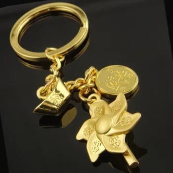 Kūrybinis aukso luitas turtingas raktų pakabukas imitacija aukso doleris vėjo malūnas automobilių raktų pakabukas įmonės verslo dovanos