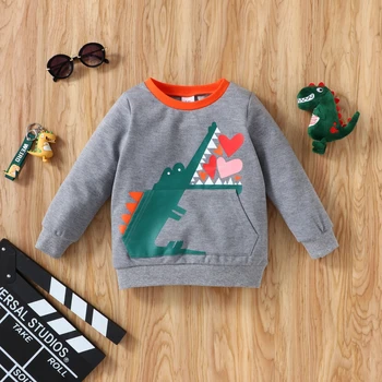 Berniukų rudeniniai ir pavasariniai džemperiai, Baby Children's Toddler Viršūnės ilgomis rankovėmis, Mieli krokodilo medvilniniai marškinėliai 0-6 metai