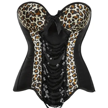 Bow Leopard Satin Bead Decoration Overbust Corset for Women's Sexy Victorian Corset Chest Support Shapewear Bustier