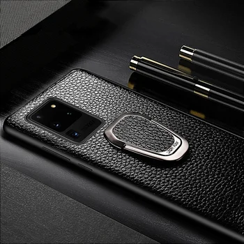 LANGSIDI Magnetinis žiedinis stovas Telefono dėklas, skirtas Samsung Galaxy S20 Plus s21 Ultra Note 20 S10 A50 A51 S9 natūralios odos kokuolė
