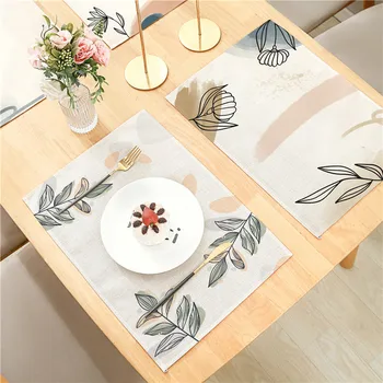 Paprasta Morandi augalų serija palieka baltą lininę placemat miltų pagalvėlę 32x42cm valgomojo virtuvei Svetainė