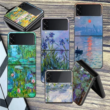 Claude Monet Garden Lotus Bridge Telefonui Samsung Z Flip 3 4 5 5G dangtelis Smūgiams atsparus kietas Galaxy Z Flip 5 4 3 5G dėklas Cell Luxury