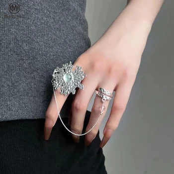 MENGJIQIAO 2022 Fashion Punk Netaisyklingo metalo gėlių žiedai Madinga sidabro spalva Reguliuojami pirštų žiedai Papuošalų dovanos