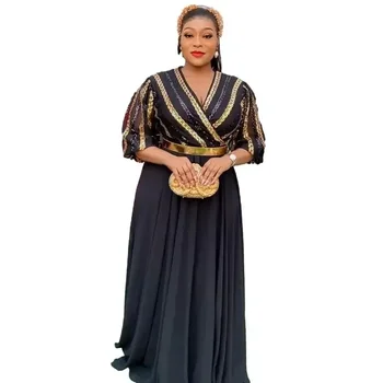 Afrikietiškos suknelės moterims 2024 m. pavasaris Elegantiškas plius dydžio vakarėlis Ilga suknelė Afrikos drabužiai Kaftan musulmoniška šifono suknelė
