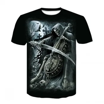 Grim Reaper Marškinėliai 3d Heavy Metal Skull T Marškinėliai vyrams Grafinio spausdinimo marškinėliai Oversized Sleeve Punk Rock Top Vyriški drabužiai