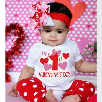 Mano 1-asis Valentino naujagimis smėlinukas Kūdikis trumpomis rankovėmis Romper kombinezonas Kūdikių mergaitės Berniukų žaidimų kostiumų apranga Valentino dienos drabužiai