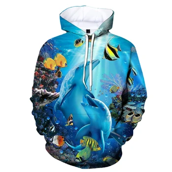 Nauji gyvūnai Delfinų gobtuvai Vyriški džemperiai 3D Spausdinti oversized grafiniai džemperiai Vyriški drabužiai Mada Juokingi megztiniai Tops