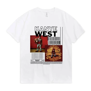 Summer Vyriški marškinėliai Reperis Kanye West College Dropout Album Print T Shirts Y2k Top Women Cotton Tshirt Unisex Oversize Streetwear