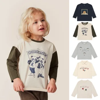 Konges Slojd Autumn Baby Boys marškinėliai ilgomis rankovėmis Vaikiški medvilniniai drabužiai Mergaičių animacinis filmas Panda Pullover Vaikų stalo teniso marškinėliai