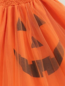Merginos Helovino kostiumas Moliūgų veido atspaudas Sluoksniuotas tiulis Be rankovių Frill Cami suknelė Atsitiktinė princesės vakarėlio suknelė