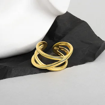 NBNB Sidabro aukso spalvos susikertanti linija Reguliuojamas žiedas moterims Mados vintažinis moteriškas atidarymo žiedas Merginos vakarėlio pirštų papuošalai