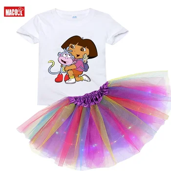 Princesės Tutu suknelė mergaitėms Kostiumai Vasariniai drabužiai Vaikai Apšviesti vaivorykštę Suknelė mažoms mergaitėms Drabužių rinkinys Mažylis Kūdikių sijonai