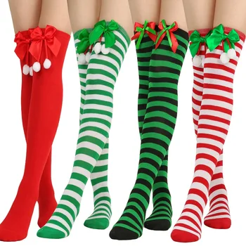 2023 Moterys virš kelių kojinės Kalėdinės įstrižainės dryžuotos kalėdinės šlaunys aukštos kojinės iki kelių aukštos kojinės