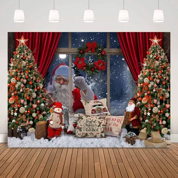 Kalėdų Kalėdų Senelis Fotografijos fonas Žiemos Kalėdų eglutės Langas Gimtadienis Fonas Fotosesija Vainikas Sniego naktis Fotosesija