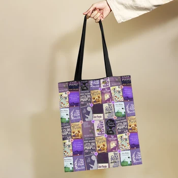 Yikeluo Spalvotas violetinis filmo plakatas Ekologiška rankinė Ponios Didelės talpos pirkinių krepšys Bakalėjos krepšys Pečių krepšys Mergina