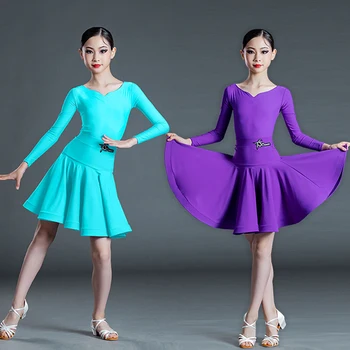 Vaikai Šiuolaikinės šokio suknelės ilgomis rankovėmis Vaikiški lotyniškų šokių kostiumai Mergaičių pramoginių šokių sijonai Plyšiniai viršutiniai sijonai SL5162
