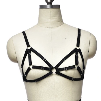 Strappy Sexy Black Body Harness Bra for Women Soft Hollow Out Tops Caged Bra Bondage Lingerie Plus Size Festival Punk Goth Rave
