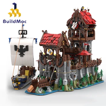 BuildMoc Wolfpacked Tower Viduramžių laivų statybinių blokų rinkinys Klasikinio žaidimo pilies kaladėlės 