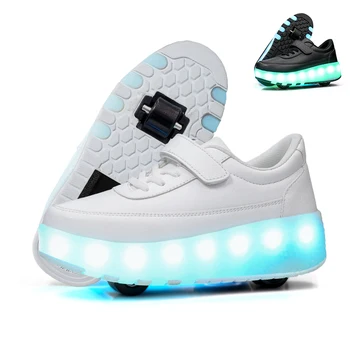 Mirksintys madingi riedučių batai Kid Boys Girls USB įkrovimas LED batai lauke Gatvės vaikai Šviečiantys du ratai Sportbačiai