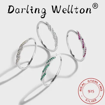 Creative Rainbow Multi-Volor Ruby Twisted Rope Cross Couple Ring for Women Original Sterling Silver Valentino dienos dovanų papuošalai